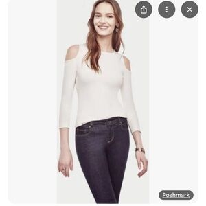 Ann Taylor Off-White Knit Silk Cold Shoulder Cutout Sweater Small